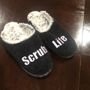 BOGO Scrub Life Black Lavender Purple Embroidered Letters Grey & Silver Slippers